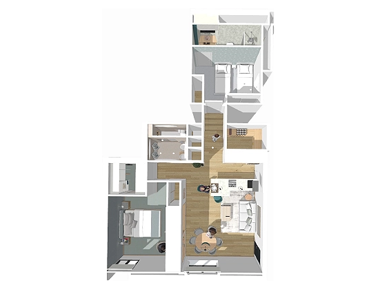 Detalle de salón en vivienda en Getxo en render 3D