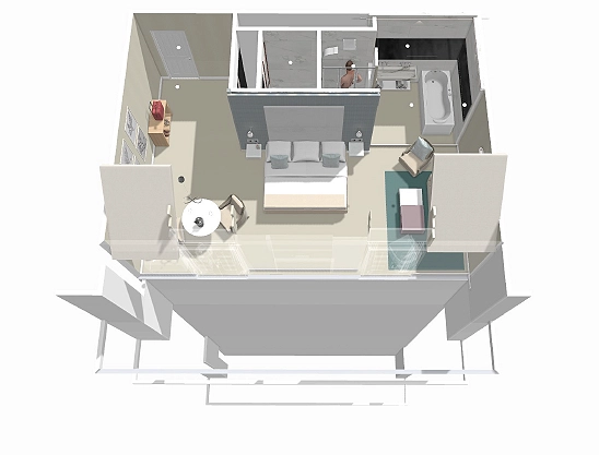 Detalle de salón en vivienda en Getxo en render 3D